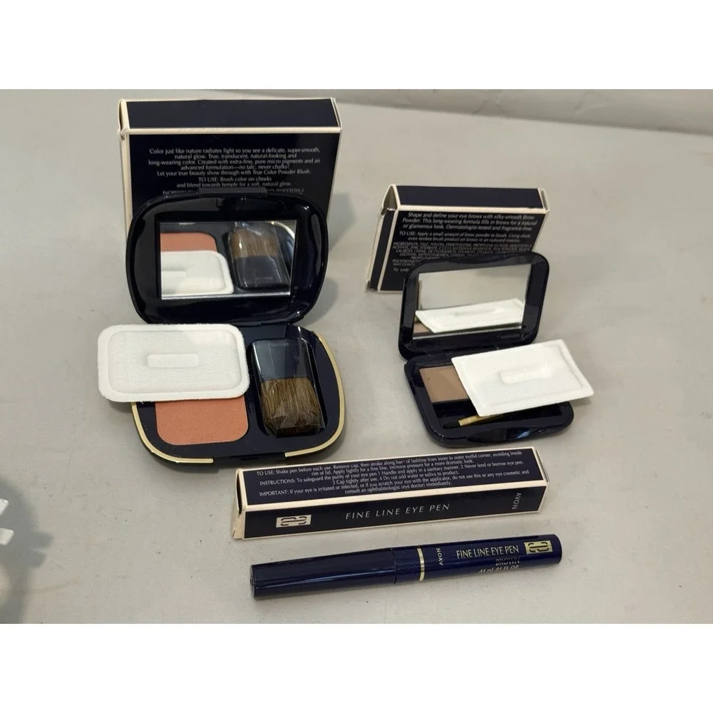 VTG Avon Makeup Lot True Color Powder Blush Brow Powder Fine Line Eye Pen NOS